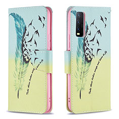 Leather Case Stands Fashionable Pattern Flip Cover Holder B01F for Vivo Y12s Matcha Green