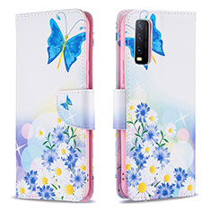 Leather Case Stands Fashionable Pattern Flip Cover Holder B01F for Vivo Y20 Blue