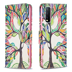 Leather Case Stands Fashionable Pattern Flip Cover Holder B01F for Vivo Y20 Green