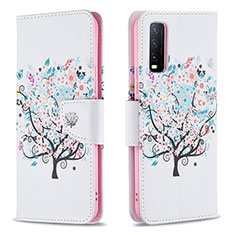 Leather Case Stands Fashionable Pattern Flip Cover Holder B01F for Vivo Y20 White