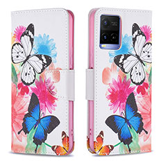 Leather Case Stands Fashionable Pattern Flip Cover Holder B01F for Vivo Y21 Colorful