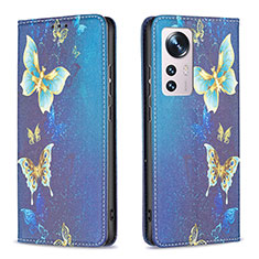 Leather Case Stands Fashionable Pattern Flip Cover Holder B01F for Xiaomi Mi 12 5G Blue