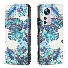 Leather Case Stands Fashionable Pattern Flip Cover Holder B01F for Xiaomi Mi 12 5G Sky Blue