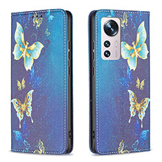 Leather Case Stands Fashionable Pattern Flip Cover Holder B01F for Xiaomi Mi 12S 5G Blue