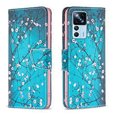 Leather Case Stands Fashionable Pattern Flip Cover Holder B01F for Xiaomi Mi 12T 5G Cyan