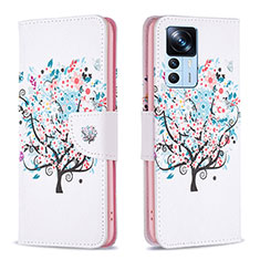 Leather Case Stands Fashionable Pattern Flip Cover Holder B01F for Xiaomi Mi 12T Pro 5G White