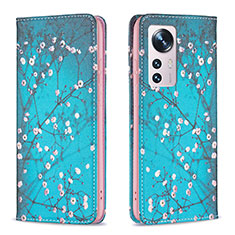 Leather Case Stands Fashionable Pattern Flip Cover Holder B01F for Xiaomi Mi 12X 5G Cyan