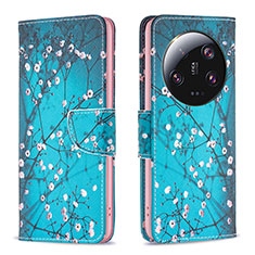 Leather Case Stands Fashionable Pattern Flip Cover Holder B01F for Xiaomi Mi 13 Ultra 5G Cyan