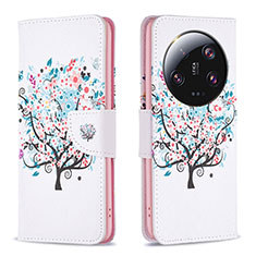 Leather Case Stands Fashionable Pattern Flip Cover Holder B01F for Xiaomi Mi 13 Ultra 5G White