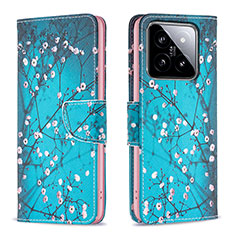 Leather Case Stands Fashionable Pattern Flip Cover Holder B01F for Xiaomi Mi 14 Pro 5G Cyan
