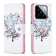 Leather Case Stands Fashionable Pattern Flip Cover Holder B01F for Xiaomi Mi 14 Pro 5G White