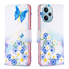 Leather Case Stands Fashionable Pattern Flip Cover Holder B01F for Xiaomi Poco F5 5G Blue