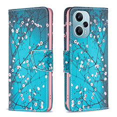 Leather Case Stands Fashionable Pattern Flip Cover Holder B01F for Xiaomi Poco F5 5G Cyan
