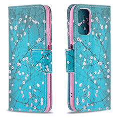 Leather Case Stands Fashionable Pattern Flip Cover Holder B01F for Xiaomi Poco M5S Cyan