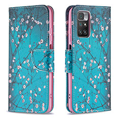 Leather Case Stands Fashionable Pattern Flip Cover Holder B01F for Xiaomi Redmi 10 (2022) Cyan