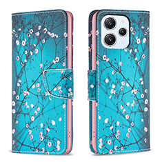 Leather Case Stands Fashionable Pattern Flip Cover Holder B01F for Xiaomi Redmi 12 4G Cyan