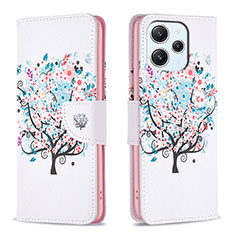 Leather Case Stands Fashionable Pattern Flip Cover Holder B01F for Xiaomi Redmi 12 4G White