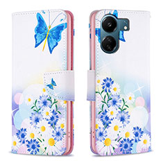Leather Case Stands Fashionable Pattern Flip Cover Holder B01F for Xiaomi Redmi 13C Blue