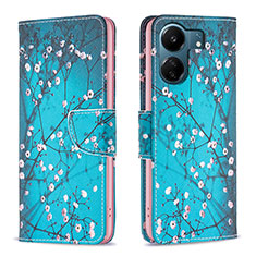 Leather Case Stands Fashionable Pattern Flip Cover Holder B01F for Xiaomi Redmi 13C Cyan