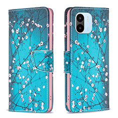 Leather Case Stands Fashionable Pattern Flip Cover Holder B01F for Xiaomi Redmi A2 Cyan