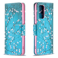 Leather Case Stands Fashionable Pattern Flip Cover Holder B01F for Xiaomi Redmi Note 10 Pro 4G Cyan