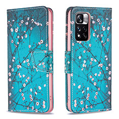 Leather Case Stands Fashionable Pattern Flip Cover Holder B01F for Xiaomi Redmi Note 11 Pro+ Plus 5G Cyan