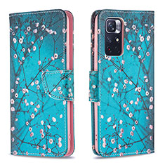 Leather Case Stands Fashionable Pattern Flip Cover Holder B01F for Xiaomi Redmi Note 11S 5G Cyan