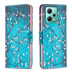 Leather Case Stands Fashionable Pattern Flip Cover Holder B01F for Xiaomi Redmi Note 12 5G Cyan