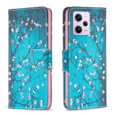 Leather Case Stands Fashionable Pattern Flip Cover Holder B01F for Xiaomi Redmi Note 12 Pro 5G Cyan