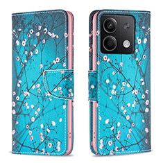 Leather Case Stands Fashionable Pattern Flip Cover Holder B01F for Xiaomi Redmi Note 13 5G Cyan