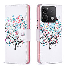 Leather Case Stands Fashionable Pattern Flip Cover Holder B01F for Xiaomi Redmi Note 13 5G White