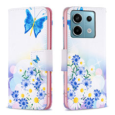 Leather Case Stands Fashionable Pattern Flip Cover Holder B01F for Xiaomi Redmi Note 13 Pro 5G Blue