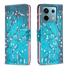 Leather Case Stands Fashionable Pattern Flip Cover Holder B01F for Xiaomi Redmi Note 13 Pro 5G Cyan