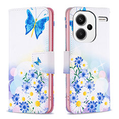 Leather Case Stands Fashionable Pattern Flip Cover Holder B01F for Xiaomi Redmi Note 13 Pro+ Plus 5G Blue