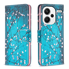 Leather Case Stands Fashionable Pattern Flip Cover Holder B01F for Xiaomi Redmi Note 13 Pro+ Plus 5G Cyan