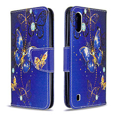 Leather Case Stands Fashionable Pattern Flip Cover Holder B03F for Samsung Galaxy A01 SM-A015 Blue