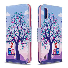 Leather Case Stands Fashionable Pattern Flip Cover Holder B03F for Samsung Galaxy A01 SM-A015 Clove Purple