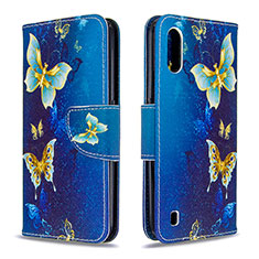 Leather Case Stands Fashionable Pattern Flip Cover Holder B03F for Samsung Galaxy A01 SM-A015 Navy Blue