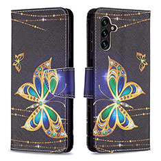 Leather Case Stands Fashionable Pattern Flip Cover Holder B03F for Samsung Galaxy A04s Black