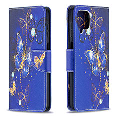 Leather Case Stands Fashionable Pattern Flip Cover Holder B03F for Samsung Galaxy A12 Navy Blue