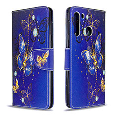 Leather Case Stands Fashionable Pattern Flip Cover Holder B03F for Samsung Galaxy A21 Navy Blue