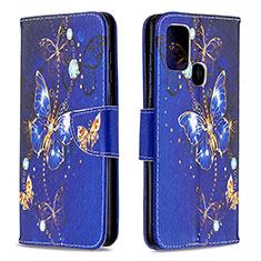 Leather Case Stands Fashionable Pattern Flip Cover Holder B03F for Samsung Galaxy A21s Navy Blue