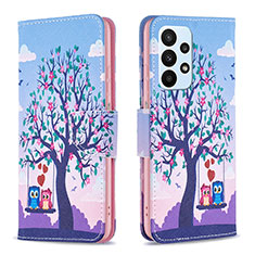 Leather Case Stands Fashionable Pattern Flip Cover Holder B03F for Samsung Galaxy A23 5G Clove Purple