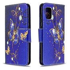 Leather Case Stands Fashionable Pattern Flip Cover Holder B03F for Samsung Galaxy A31 Navy Blue