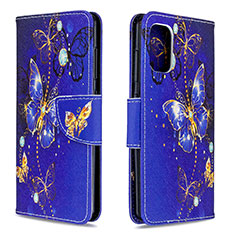 Leather Case Stands Fashionable Pattern Flip Cover Holder B03F for Samsung Galaxy A41 Navy Blue