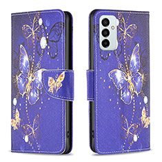 Leather Case Stands Fashionable Pattern Flip Cover Holder B03F for Samsung Galaxy F23 5G Navy Blue