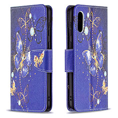Leather Case Stands Fashionable Pattern Flip Cover Holder B03F for Samsung Galaxy M02 Navy Blue