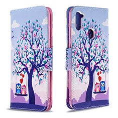 Leather Case Stands Fashionable Pattern Flip Cover Holder B03F for Samsung Galaxy M11 Clove Purple