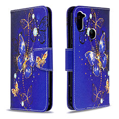 Leather Case Stands Fashionable Pattern Flip Cover Holder B03F for Samsung Galaxy M11 Navy Blue