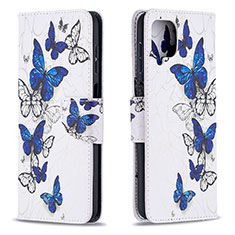 Leather Case Stands Fashionable Pattern Flip Cover Holder B03F for Samsung Galaxy M12 Blue